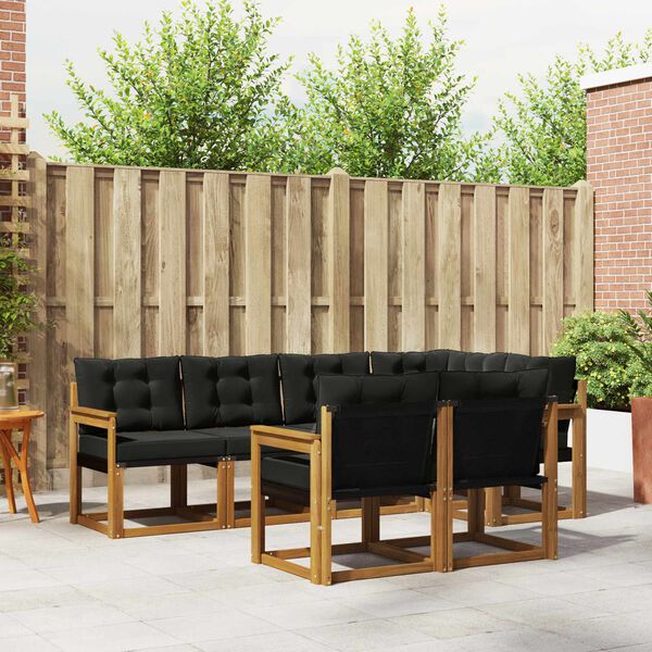 vidaXL Комплект дивани за открито 7 pcs Естествено и черно