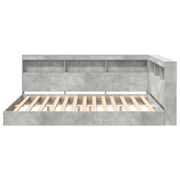 vidaXL Легло с библиотека Бетонно сиво 140 x 200 cm Инженерно дърво