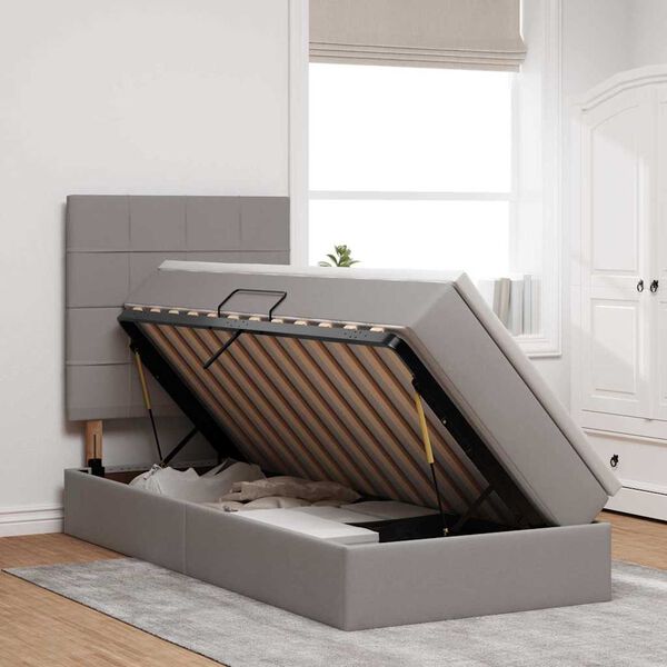 vidaXL Легло с място за съхранение и LED Таупе 100 x 200 cm Полиестер