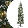 vidaXL Изкуствено Тънко Коледно Дърво с поставка Зелен и бял 240 cm