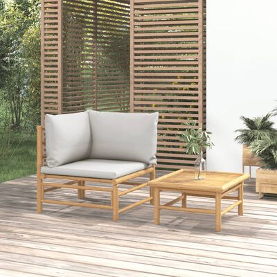 vidaXL Градински комплект със светлосиви възглавници 2 части бамбук
