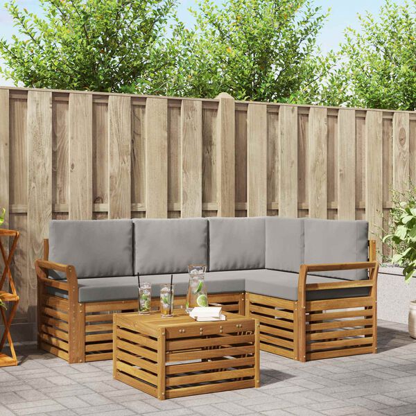 vidaXL Комплект дивани за открито 5 pcs Естествено и светло сиво