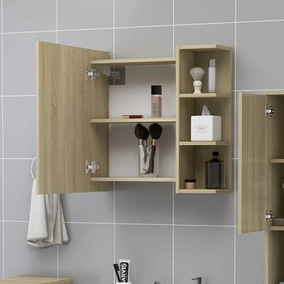vidaXL Шкаф за баня с огледало, дъб сонома, 62,5x20,5x64 см, ПДЧ