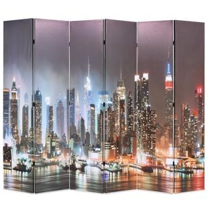 vidaXL Сгъваем параван за стая, 228x170 см, нощен Ню Йорк