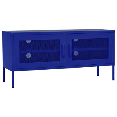 vidaXL ТВ шкаф, нейви синьо, 105x35x50 см, стомана