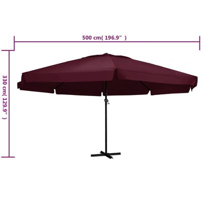 vidaXL Градински чадър с алуминиев прът, 600 см, бордо червен