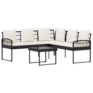 vidaXL Градински Софа Комплект с възглавница 2 pcs Черен и кремав