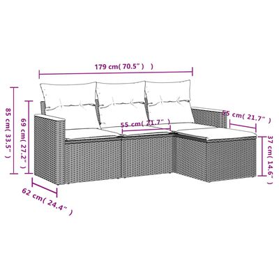 vidaXL Градински диван с възглавници 4 части бежов микс полиратан