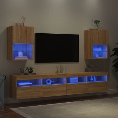 vidaXL ТВ шкафове с LED осветление 2 бр дъб сонома 40,5x30x60 см