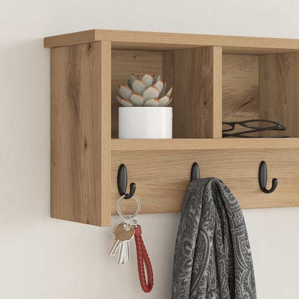 vidaXL Стенен закачалка за палта с рафт дъб артизан 75 x 16 x 26 см