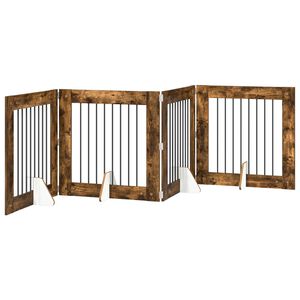 vidaXL Сгъваемо кучешко ограждение с подложки 4 pcs Опушен дъб 321 см