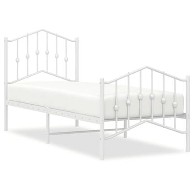 vidaXL Метална рамка за легло с горна и долна табла, бяла, 75x190 см