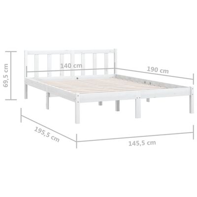 vidaXL Рамка за легло, бяла, бор масив, 140x190 cм