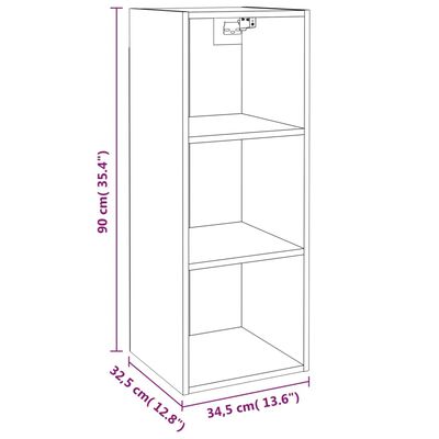 vidaXL Стенен шкаф, бял, 34,5x32,5x90 см, инженерно дърво
