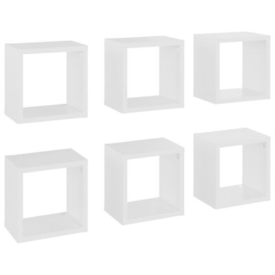 vidaXL Стенни кубични рафтове, 6 бр, бели, 22x15x22 см