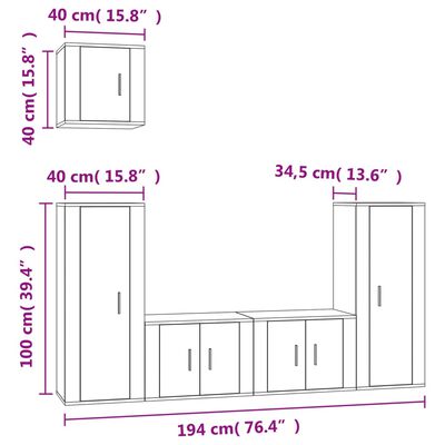 vidaXL Комплект ТВ шкафове от 5 части, бетонно сив, инженерно дърво