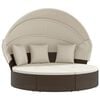 vidaXL Градинско лаундж легло със сенник и възглавници кафяв полиратан