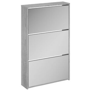 vidaXL Шкаф за обувки с огледало, 3 нива, сив сонома, 63x17x102,5 см