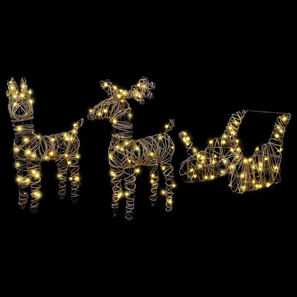 vidaXL Дядо Коледа, който дърпа шейна Топло бяло 53 x 28 x 33 см Ратан