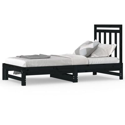 vidaXL Разтегателно дневно легло, черно, 2x(90x190) см, бор масив