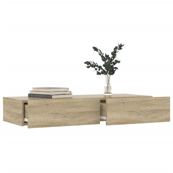 vidaXL ТВ шкаф с LED осветление, дъб сонома, 90x35x15,5 см