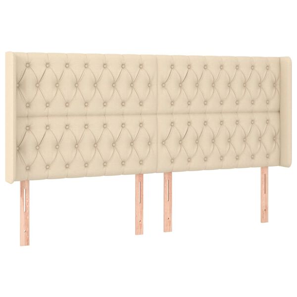 vidaXL Горна табла за легло с уши, кремава, 183x16x118/128 см, плат