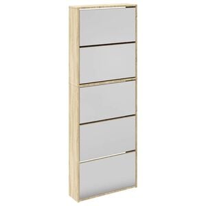 vidaXL Шкаф за обувки на 5 нива с огледала, дъб, 63x17x169,5 cм