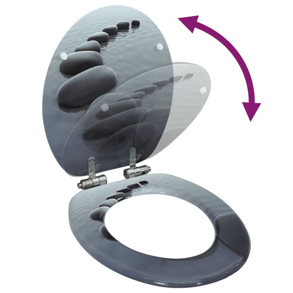 vidaXL Тоалетна седалка с плавно затваряне, МДФ капак, дизайн с камъни