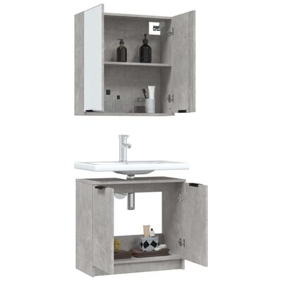vidaXL Комплект шкафове за баня от2 части бетонно сив инженерно дърво