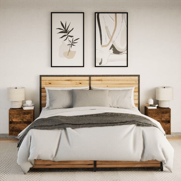 vidaXL Нощни шкафчета за стена с LED осветление, 2 бр, опушен дъб