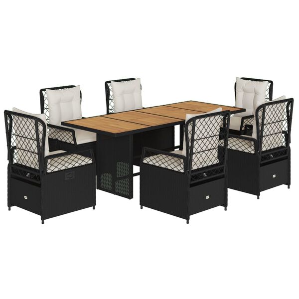 vidaXL Градински трапезен комплект 7 части възглавници черен полиратан