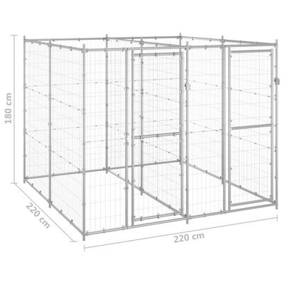 vidaXL Външна клетка за куче, поцинкована стомана, 4,84 м²