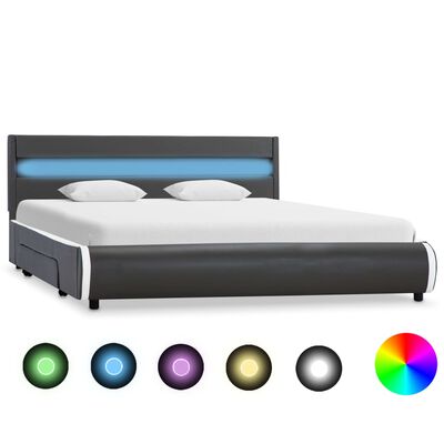 vidaXL Рамка за легло с LED, антрацит, изкуствена кожа, 160x200 cм