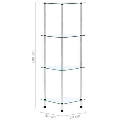 vidaXL Етажерка с 4 рафта, прозрачна, 30x30x100 см, закалено стъкло