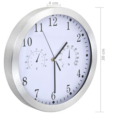 vidaXL Стенен часовник с кварц, хигрометър и термометър, 30 см, бял