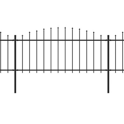 vidaXL Градинска ограда с пики, стомана, (0,5-0,75)x13,6 м, черна