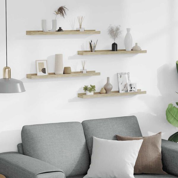 vidaXL Стенни рафтове, 4 бр, сонома дъб, 60x9x3 см
