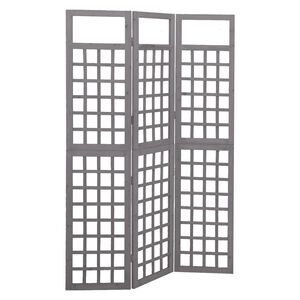 vidaXL Параван за стая, 3 панела, сив, масивна ела, 121x180 см