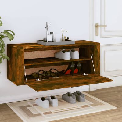 vidaXL Шкаф за обувки, опушен дъб, 100x35x38 см, инженерно дърво