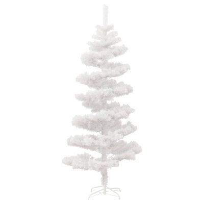 vidaXL Усукана осветена коледна елха със стойка, бяла, 150 см, PVC
