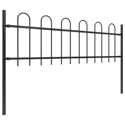 vidaXL Градинска ограда с извити върхове, стомана, 13,6x0,6 м, черна