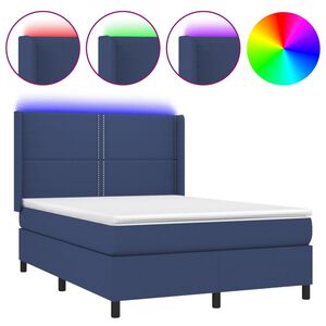 vidaXL Боксспринг легло с матрак и LED, синьо, 140x190 см, плат