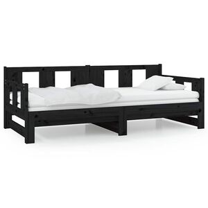 vidaXL Разтегателна кушетка, черна, борово дърво масив, 2x(80x200) см