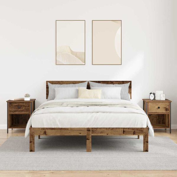 vidaXL Нощен шкаф 2 pcs Старо дърво 40 x 42 x 50 cm Инженерно дърво