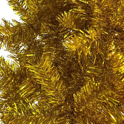 vidaXL Тънка готова осветена коледна елха с топки, златиста, 120 см