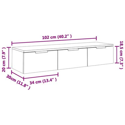 vidaXL Стенен шкаф, бял гланц, 102x30x20 см, инженерно дърво