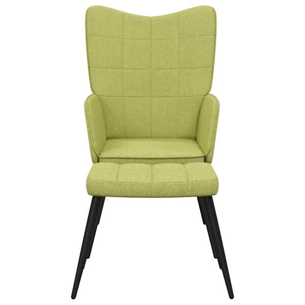 vidaXL Релаксиращ стол с табуретка, зелен, плат