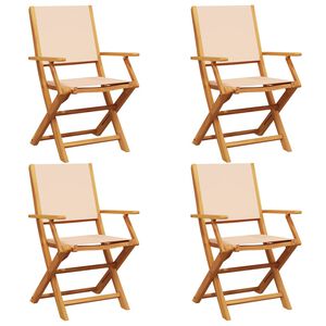vidaXL Сгъваеми градински столове 4 бр бежов плат и масивно дърво