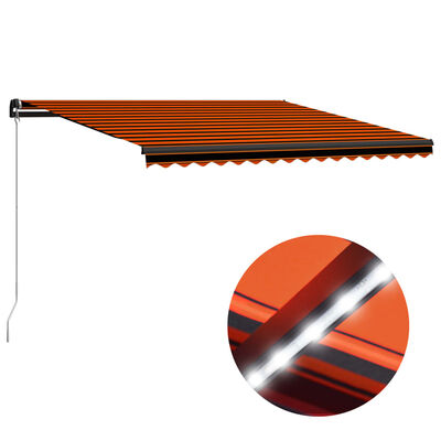 vidaXL Ръчно прибираща се тента с LED, 450x300 см, оранжево и кафяво