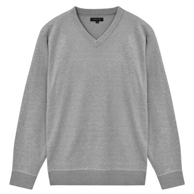 vidaXL Мъжки пуловер с V-образно деколте, сив, XL